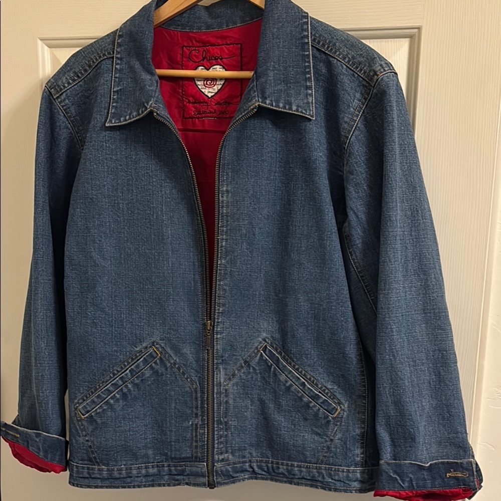 Chico's Blue Denim Jacket with Red Lining